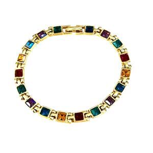 Colorful Rainbow Gold Tone Tennis Bracelet